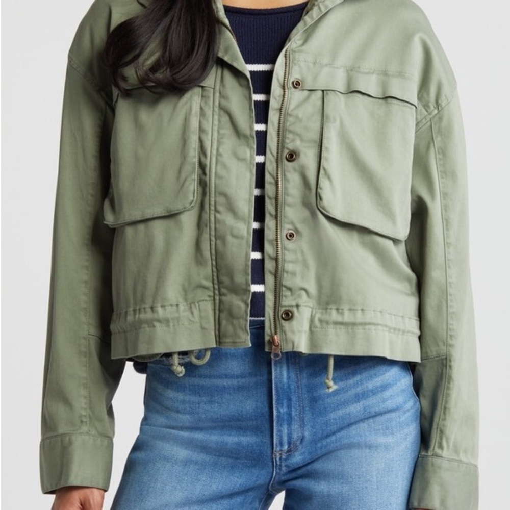 Caslon Cropped Utility Jacket Green Dune Relaxed Oversized Fit. Size L.